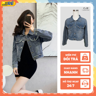 Áo khoác jean nữ rách Croptop túi tròn phong cách Jean tua rua cá tính C&H Clothing