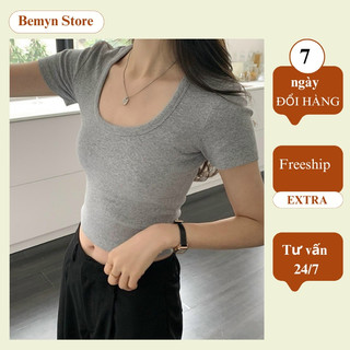 Áo cổ vuông nữ kiểu ôm body basic, áo thun nữ thun tay ngắn vải cotton thun co giãn tốt mềm mát, mặc đi chơi, đi biển