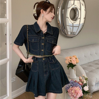 h3/Set jean chân váy xoè lót quần Size S M 📌295k