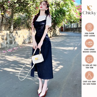 Set yếm váy Jeans xẻ tà thời trang nữ hai dây kèm áo trắng ngắn tayy borip dành cho các nàng dễ thương SP000029