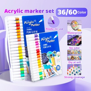 Set 36/60 màu Acrylic Marker đầu nhọn chống thấm nước, bộ bút màu cọ vẽ trên vải, giấy, giày...