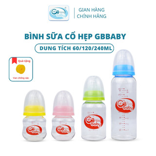 Bình sữa nhựa gb-baby cổ hẹp 60ml 120ml 240ml chính hãng cổ hẹp kèm van chống sặc
