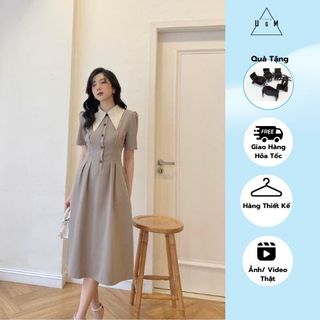 Đầm váy công sở phối cổ vest tay ngắn dáng xòe U&M (V771) phù hợp mặc đi làm, đi dự tiệc