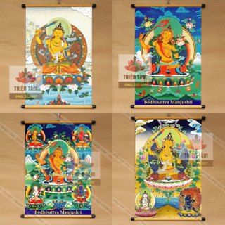 Tranh Văn Thù Sư Lợi Bồ Tát mật tông thangka 40x60cm treo tường bằng vải bóng cao cấp dày dặn