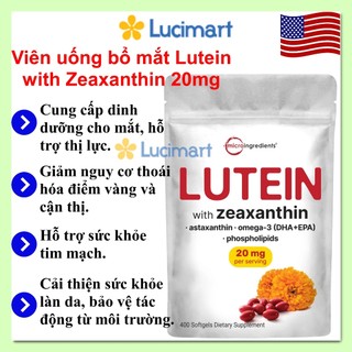 Viên uống bổ mắt Lutein with Zeaxanthin 20mg Micro Ingredients túi 400 viên