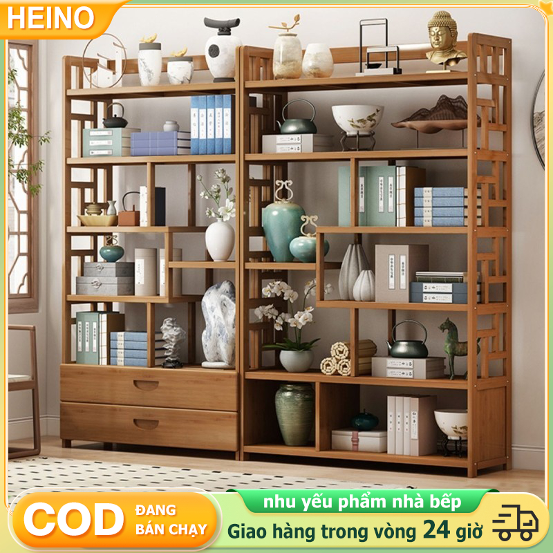 HEINO Kệ Gỗ Tre Trưng Bày Kệ Sách Để Sàn Nhiều Ngăn Hiện ĐạiKệ Để Đồ Decor Phong Cách Vintage Cổ Điển
