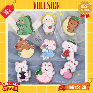  Sticker Dán Vải Sticker Ủi Thêu Quần Áo Balo Túi Mũ Hình Con Vật Trái Cây Khủng Long Dâu Tây Cherry Cute Vudesign 
