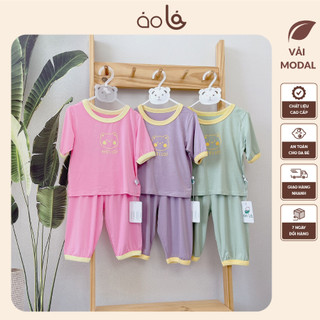 Bộ lửng cho bé vải modal A133 Áo Lá Homewear, bộ hè cho bé trai và bé gái sợi sồi siêu mướt mát hình in gấu dễ thương