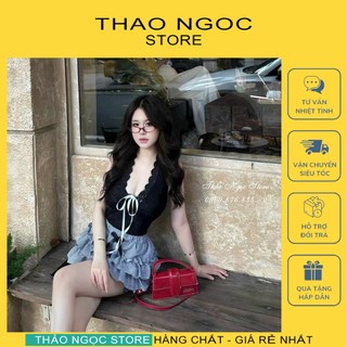 Áo ren cổ yếm hở lưng ngực đính nơ hàng nhập! thảo ngọc store