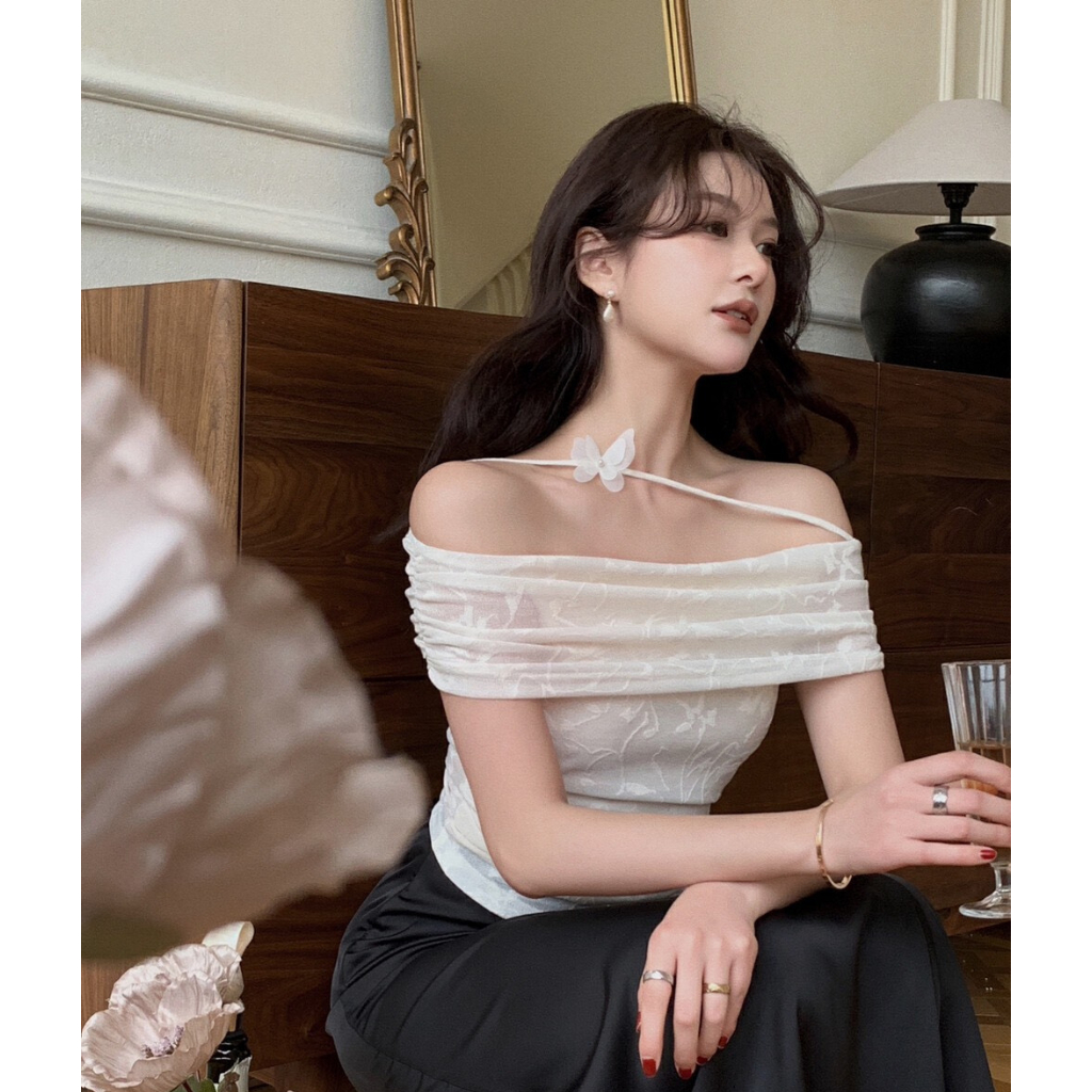 (QC loại 1) Áo Trễ Vai Có Nơ Xinh Xắn, Áo Trễ Vai Ôm Body, Áo Trễ Vai Dành Cho Nữ KARA 527- Vải thun ren co giãn, 2 lớp | BigBuy360 - bigbuy360.vn