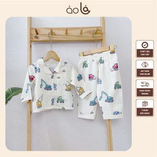 Pijama bé trai bé gái dài tay vải xô cotton Áo Lá Homewear A146, đồ ngủ trẻ em size đại nằm điều hòa bốn mùa