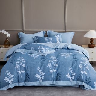  Bộ ga, áo gối kèm mền lụa tencel mát lạnh 30 đủ size 1m6, 1m8, 2m, bo chun bọc nệm, chăn màu xanh
