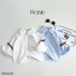 Áo sơ mi thô hàn dài tay phối kẻ Thom Browne Bernie phong cách cho bé