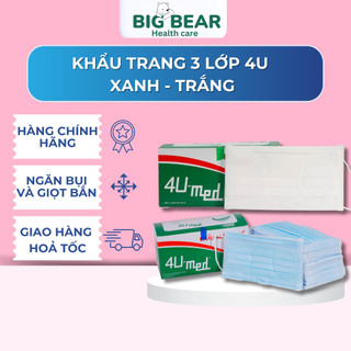 Hộp 50 cái khẩu trang y tế 4U Med / Perfetta màu xanh , trắng