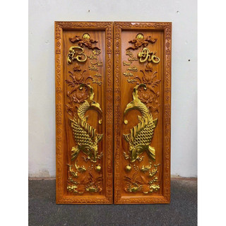 Bộ tranh phúc đức cá chép gỗ hương kt 107x37