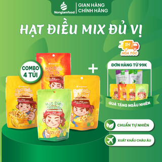 Hạt điều phủ vị phô mai, sầu riêng, tỏi ớt, wasabi Nonglamfood túi 45g | Đồ ăn vặt dinh dưỡng