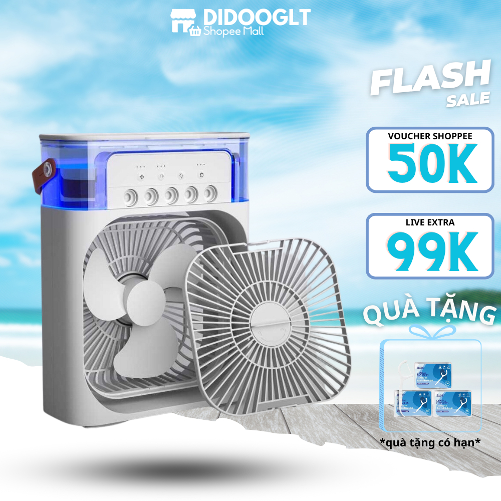 Quạt Phun Sương DIDOOGLT 600ml 3 Chế Độ Làm Mát, 5 Lỗ Phun Xương Tích Hợp Đèn Led Điều Hoà Không Khí