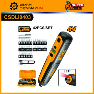 Máy siết vít dùng pin 4v ingco csdli0403, có đèn led,kèm 42 phụ kiện