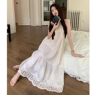 Váy maxi nữ 2 dây phối viền ren điệu đà, đầm 2 dây nữ viền ren hàng quảng châu đẹp Hàn Quốc 6144