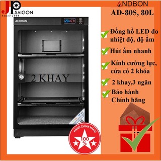 TỦ CHỐNG ẨM MÁY ẢNH ANDBON AD-80S 80 LÍT -  LOẠI 2 KHAY + DA CỪU