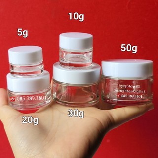 Hủ thủy tinh trong nắp trắng sữa 5g/10g/20g/30g/50g
