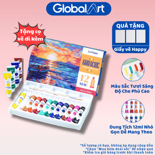 Màu gouache bộ màu gouache dạng tuýp 12ml artmate bộ 12 màu dễ dàng pha trộn bám màu tốt am-gc0002