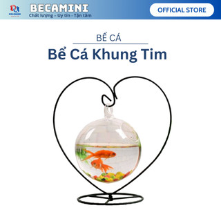 Bể cá mini để bàn treo mini khung trái tim tặng phụ kiện trang trí