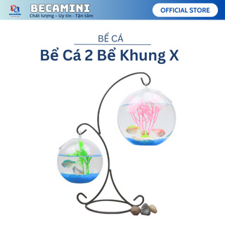 Bể cá mini giá treo X tròn 12 - Tặng tiểu cảnh