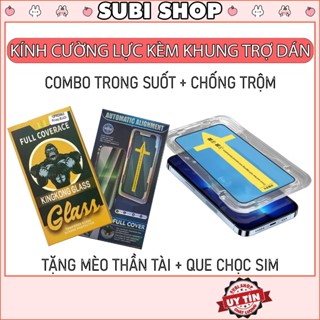 COMBO 2 Kính Cường Lực Chống Nhìn Trộm và Trong Suốt Kèm Khung Tự Dán cho Iphone (1 Kính CNT+1 Kính TS + Mèo + Chọc Sim)