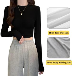 Áo Thun Croptop Cổ Tròn Madela Dài Tay Dáng Ôm Body, Croptop Tay Dài Cổ Tròn Vải Co Giãn Basic Trẻ Trung