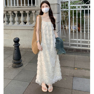 Váy maxi nữ 2 dây tua rua bánh bèo, đầm maxi nữ dáng A cao cấp mặc đi biển phong cách Hàn Quốc 4980