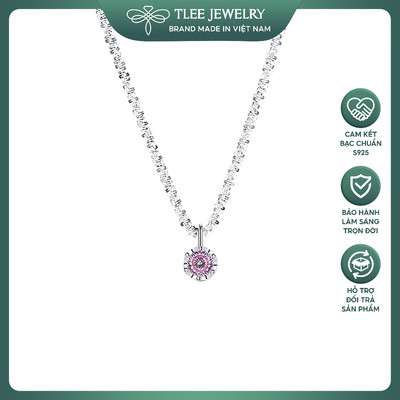 Dây chuyền bạc nữ TLEE sơi dây xù kim tuyến mix mặt đá hồng nhỏ xinh TLEEJEWELRY D0300