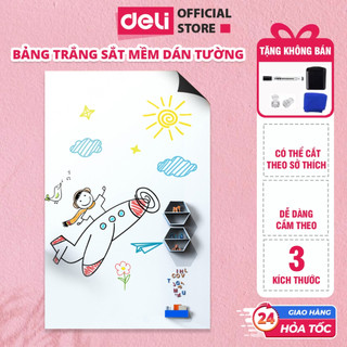 Bảng trắng dán tường deli nhiều kích thước - bảng trắng viết bút lông tặng kèm full dụng cụ