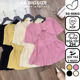 Dabigsize - Áo Bigsize Nữ , Áo Kiểu Babydoll Nơ Ngực Đi Chơi Sang Chảnh Chất Xốp Mềm Mịn Cho Người Mập 50-90kg