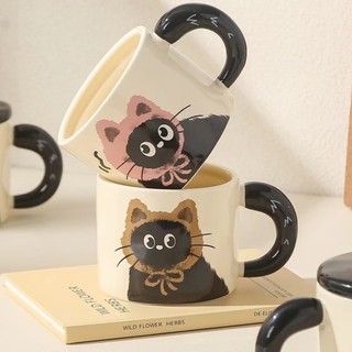 Ly sứ uống nước Mèo Đeo Khăn dễ thương 400ml, Cốc Mèo Sứ có nắp đậy uống cafe, quà tặng bạn bè