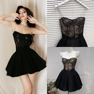👗đầm xoè ren kết đá tùng bồng