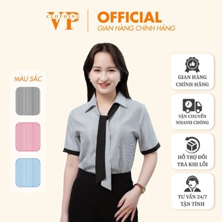 Áo Sơ Mi Nữ Công Sở VP Clothing Thiết Kế Ngắn Tay Hoạ Tiết Phối Màu, Chất Liệu Cao Cấp, Kiểu Dáng Trẻ Trung A52