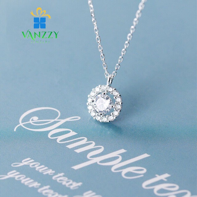 Dây chuyền bạc nữ S925  VANZZY Jewelry , Vòng cổ mặt đá trắng sang trọng D6263