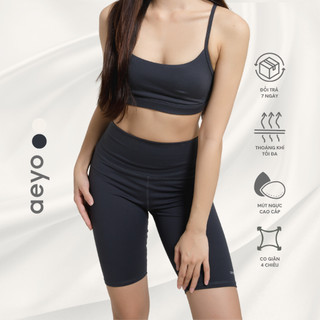 Áo bra thể thao yoga Aura Chic, dáng ngắn ôm chân ngực, màu ghi đậm, chất liệu aeyoFit, ôm vừa vặn