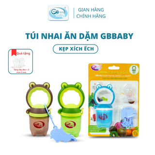 [Tặng dây đeo + 3 núm 3 size] Túi nhai thức ăn chống hóc GB-Baby chính hãng bé tập ăn hoa quả, núm nhai silicon siêu mềm