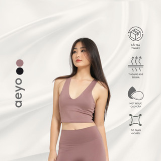 Áo bra thể thao yoga nữ Airy Breeze, cổ chữ V, Đen và Hồng, chất liệu aeyoSoft mềm mại