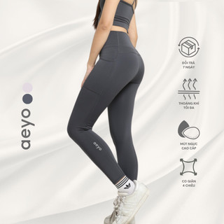 Quần legging yoga gym nữ Dynamic Flow, dáng dài, cạp cao có túi,ghi xám&hồng tím, chất liệu aeyoLux tôn dáng, ôm vừa vặn