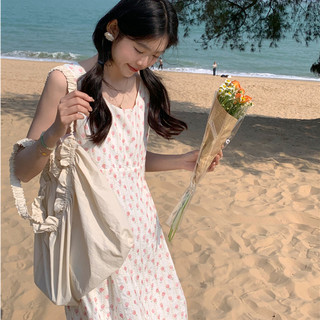 Đầm maxi 2 dây hoa tulip màu hồng xinh xắn, váy maxi form rộng hàng Quảng Châu siêu đẹp 85160