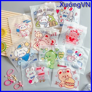 Túi zip mini cute 15x15cm - Túi zip lụa mờ có khóa kéo họa tiết hoạt hình dễ thương giao ngẫu nhiên