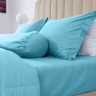  Bộ 5 món áo gối kèm mền cotton feel Jun Store 704 ga chun bọc nệm xanh biển cao cấp