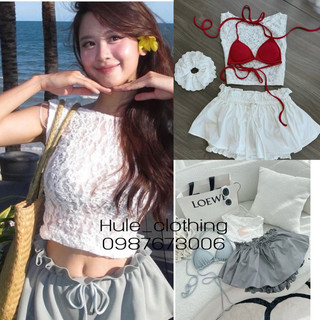 Set sơ mi kẻ sọc xanh cổ trắng + chân váy xếp ly lai viền