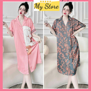 Đầm ngủ nữ đẹp, váy sơ mi form rộng dễ thương, chất lụa Latin in 3D loại 1 hàng thiết kế siêu mềm mịn mát MY STORE