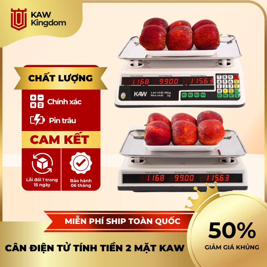 Cân điện tử tính tiền 2 mặt hiển thị loại 40kg, chống nước, chuẩn xác KAW KINGDOM