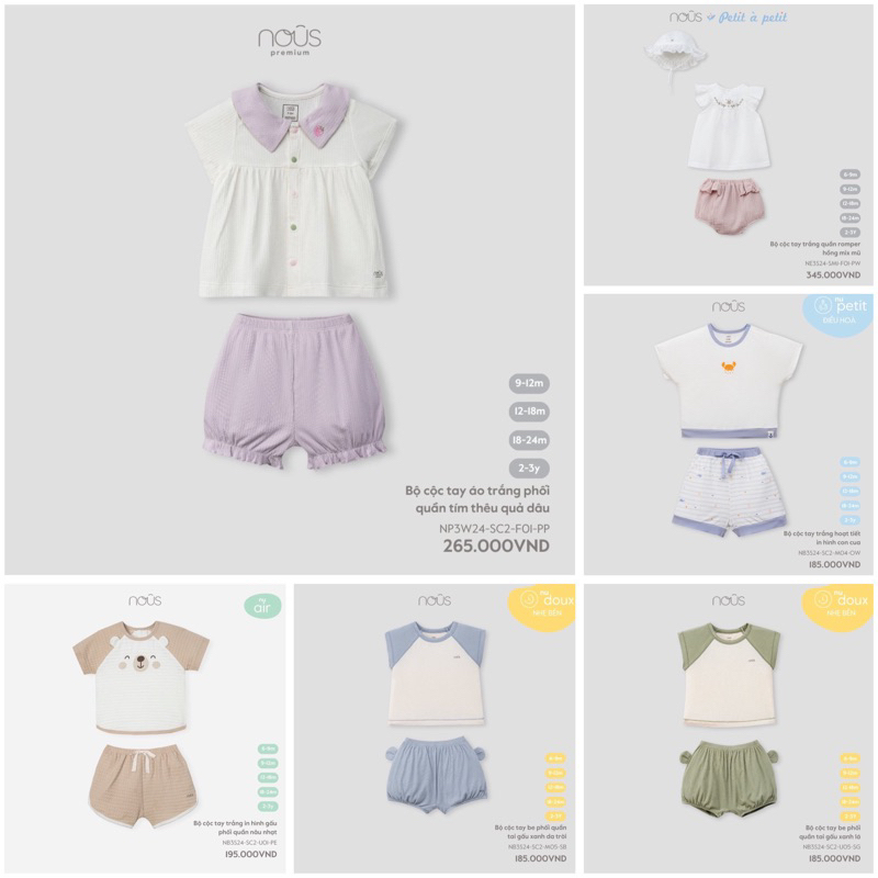 [Nous] Bộ quần áo cộc tay Nous chất petit mềm mát cho bé trai, bé gái 6 tháng đến 3 tuổi | từ 7-15kg