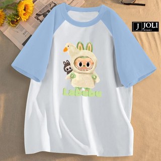 Áo Thun Nữ, Áo Raglan Tee Unisex By JOLI Green Labubu Chất Cotton Form Rộng Cho Nam Nữ